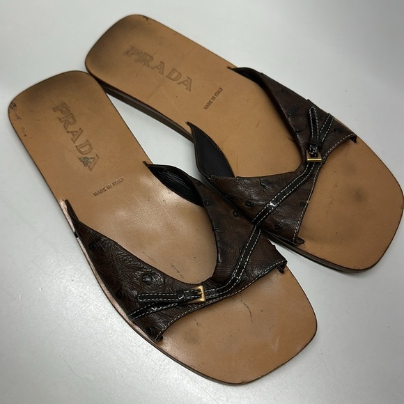 Prada Dark Brown Leather Sandals - Picture 2 of 9